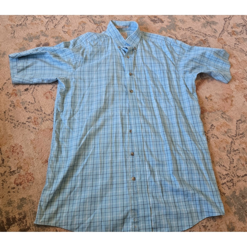 LL Bean Wrinkle Free Short Sleeve 269340 Blue Plaid L Tall EUC
